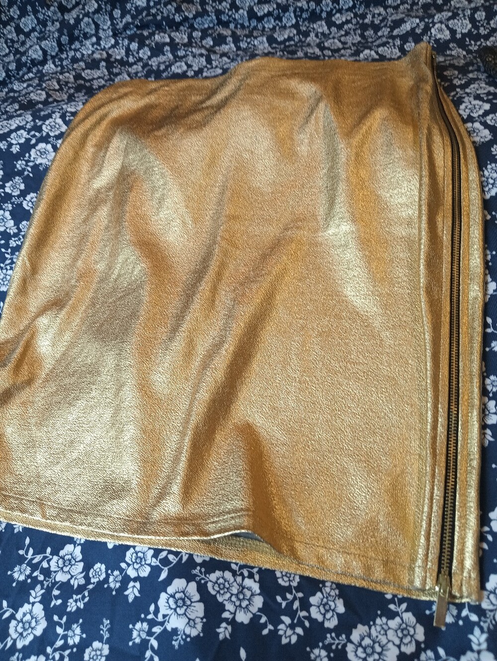 INC International Concepts Metallic Gold Mini Skirt with Side Zip